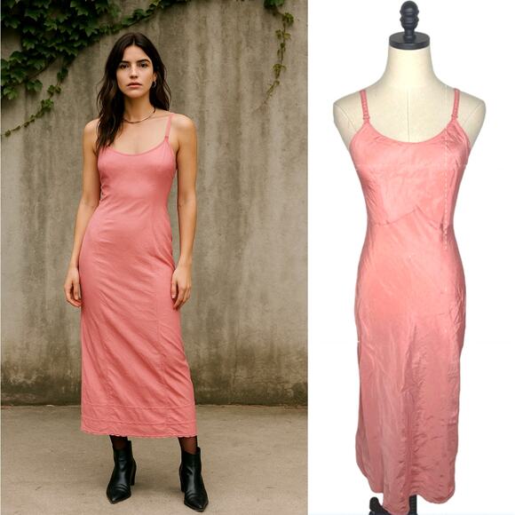 Vintage 40s/50s Snip It Slip Midi Dress 4 Scoop Neck Rickrack Trim Coral Pink S - Picture 1 of 10